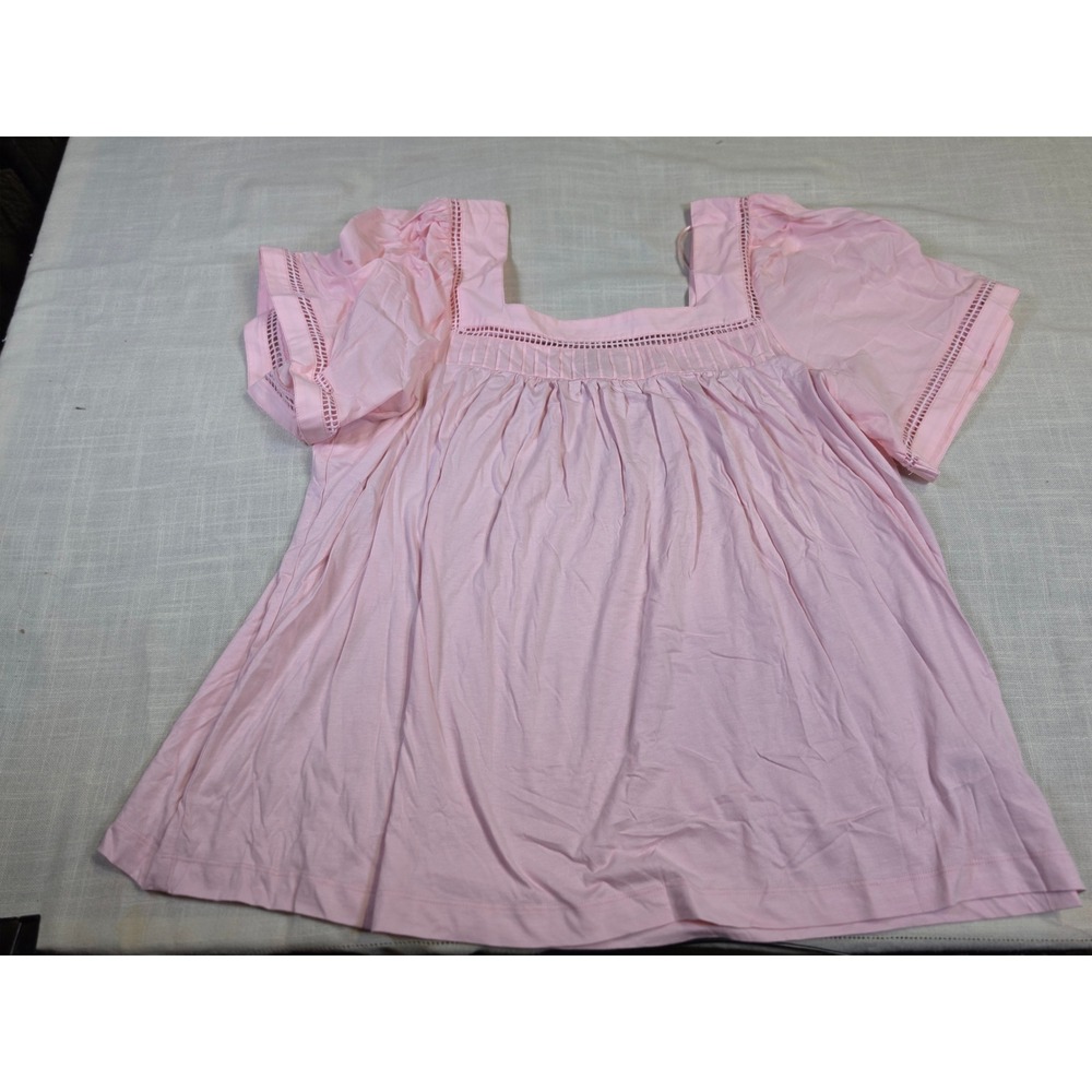 Elie Tahari Woman Pink Square Neck Ladder Lace Pintuck Babydoll Top 2X